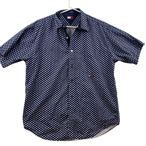 Tommy Hilfiger Men's Shirt Short Sleeve Large Star-Patterned - Picture 2 of 9